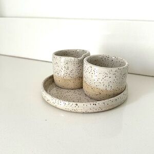 Cream and Tan Ceramic cream and sugar Art Collection with Rustic Finish